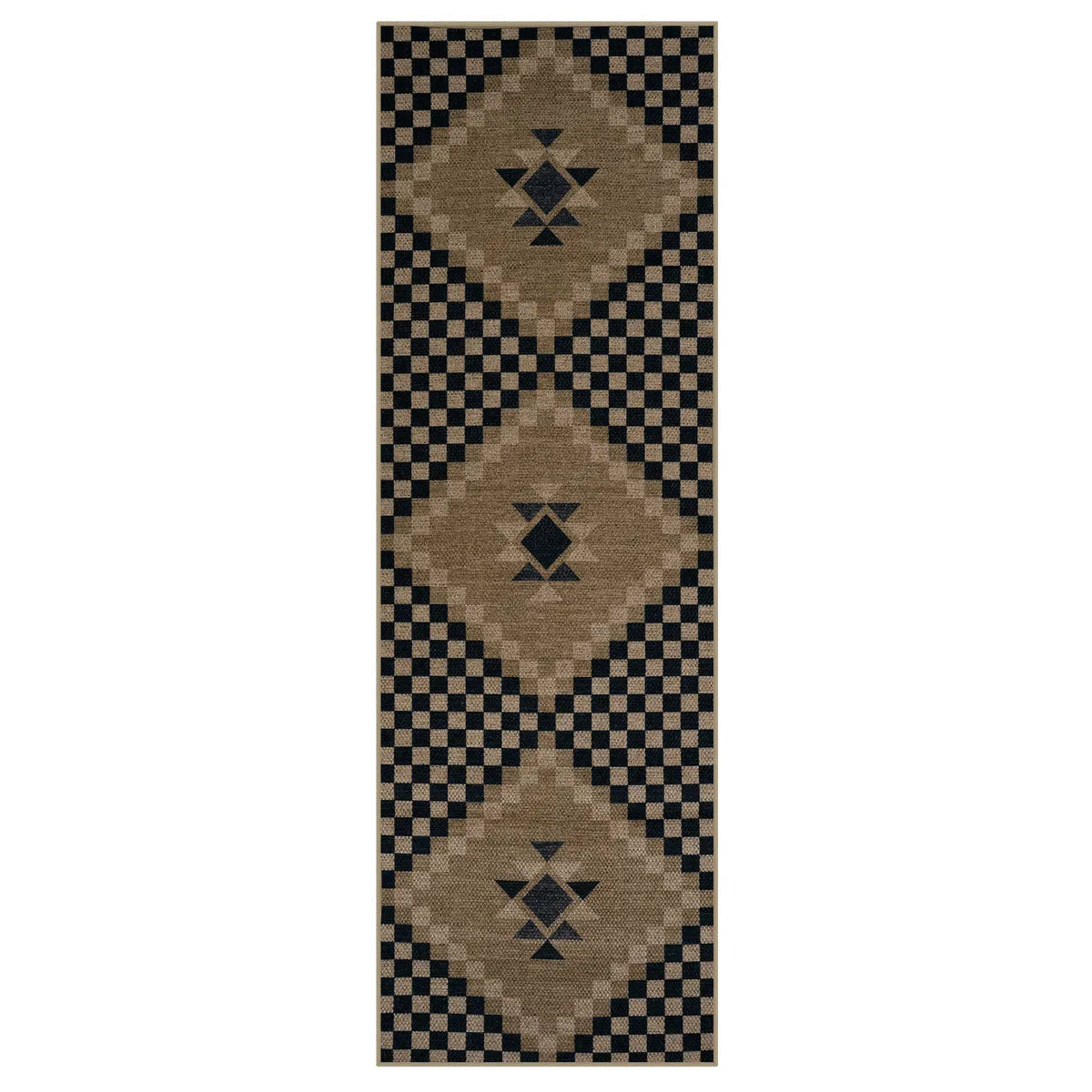 Lunette Washable Tribal Soft Easy Jute Black Indoor/Outdoor Runner Rug