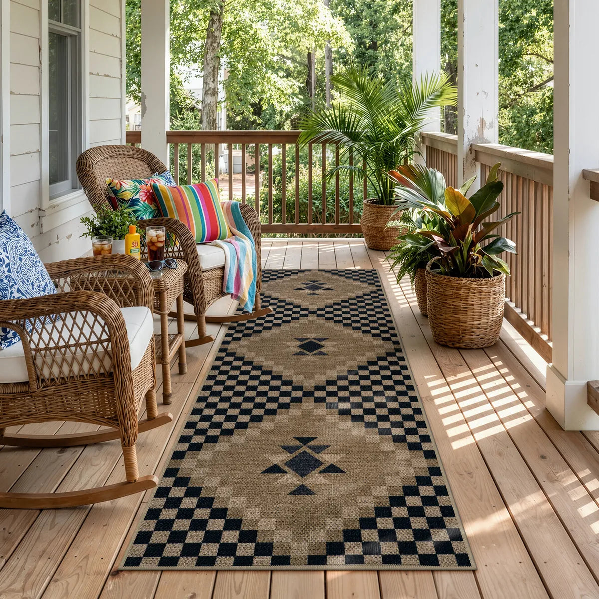 Lunette Washable Tribal Soft Easy Jute Black Indoor/Outdoor Runner Rug