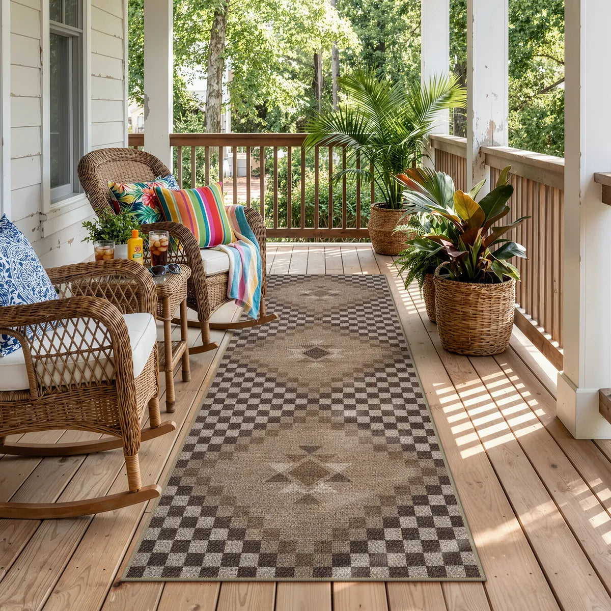 Lunette Washable Tribal Soft Easy Jute Tan Indoor/Outdoor Runner Rug