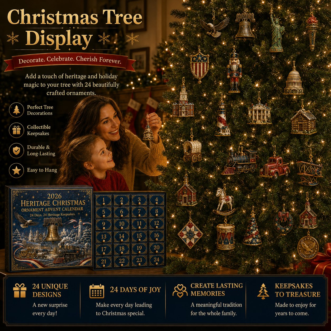 America 250th Anniversary Commemorative Edition: Traditional Nativity Scene And Christmas Countdown Calendar(2D Acrylic Flat)