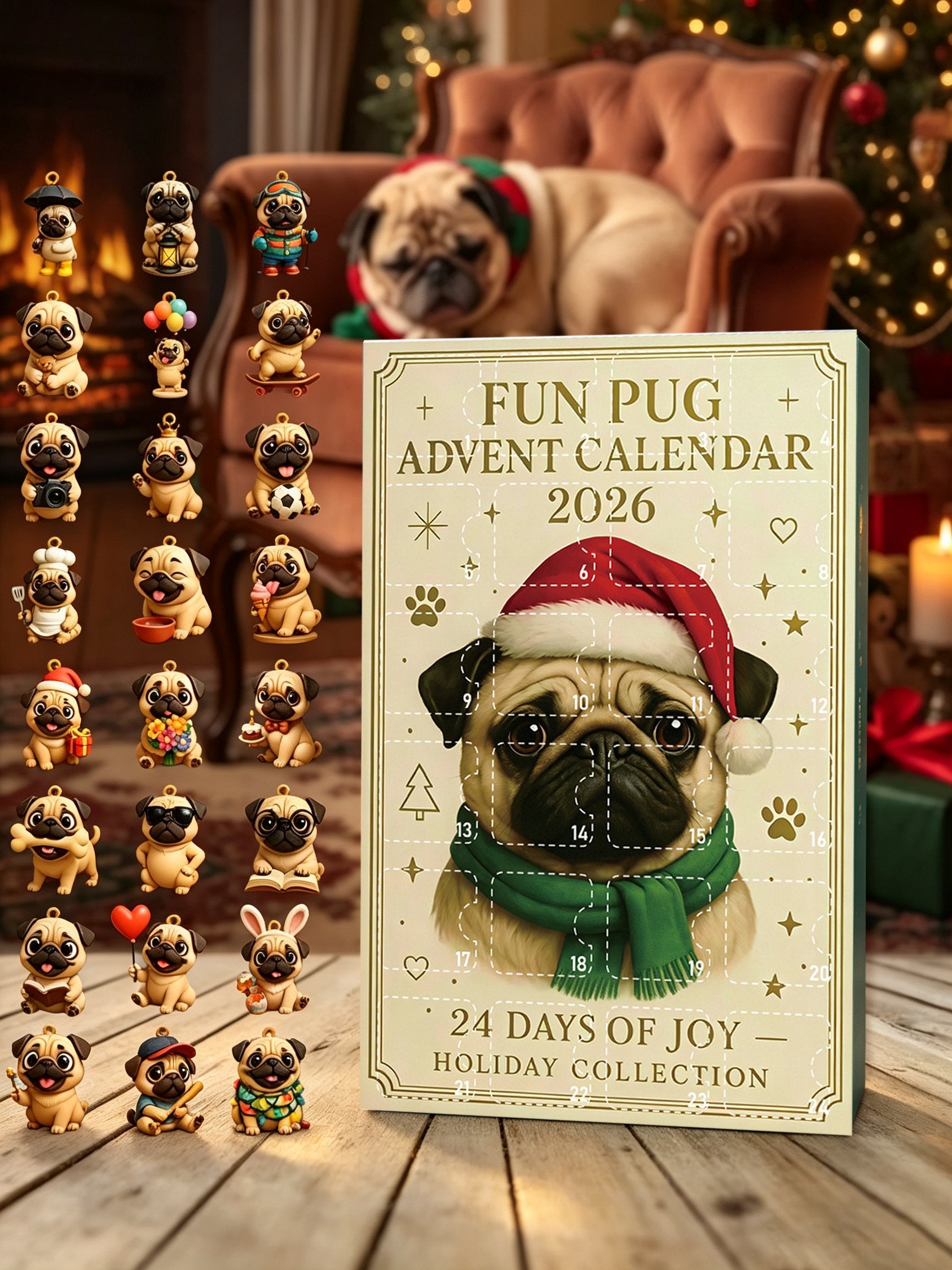 2026 Pug Christmas Ornament Advent Calendar (24-Piece Set) Blind Box