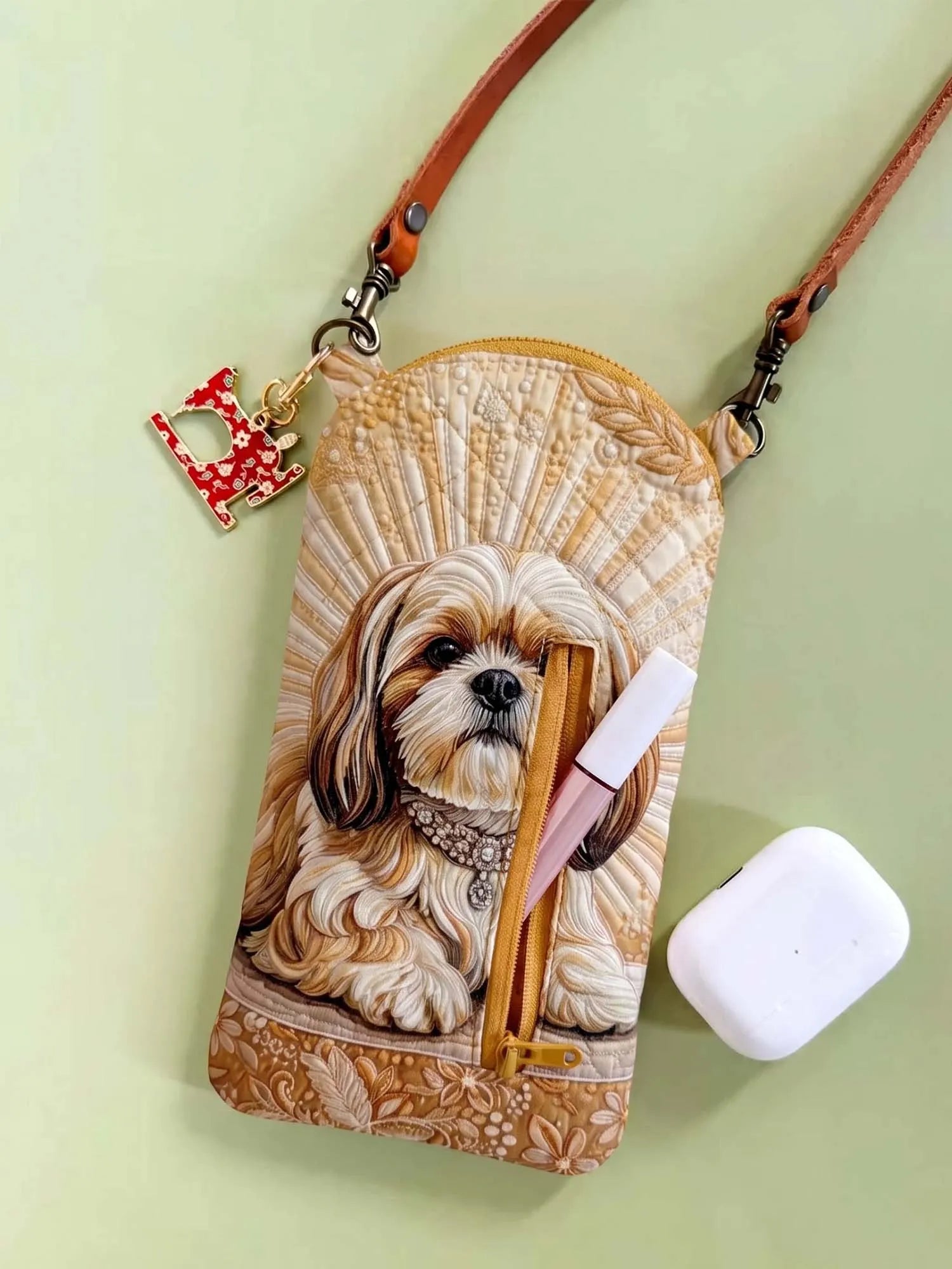 Royal Shih Tzu Jewel Quilted Slim Phone Crossbody Bag