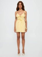Viviette Ruched Mini Dress Lemon