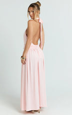 Quinn Maxi Dress - Low Back Halter Neck Dress in Pink