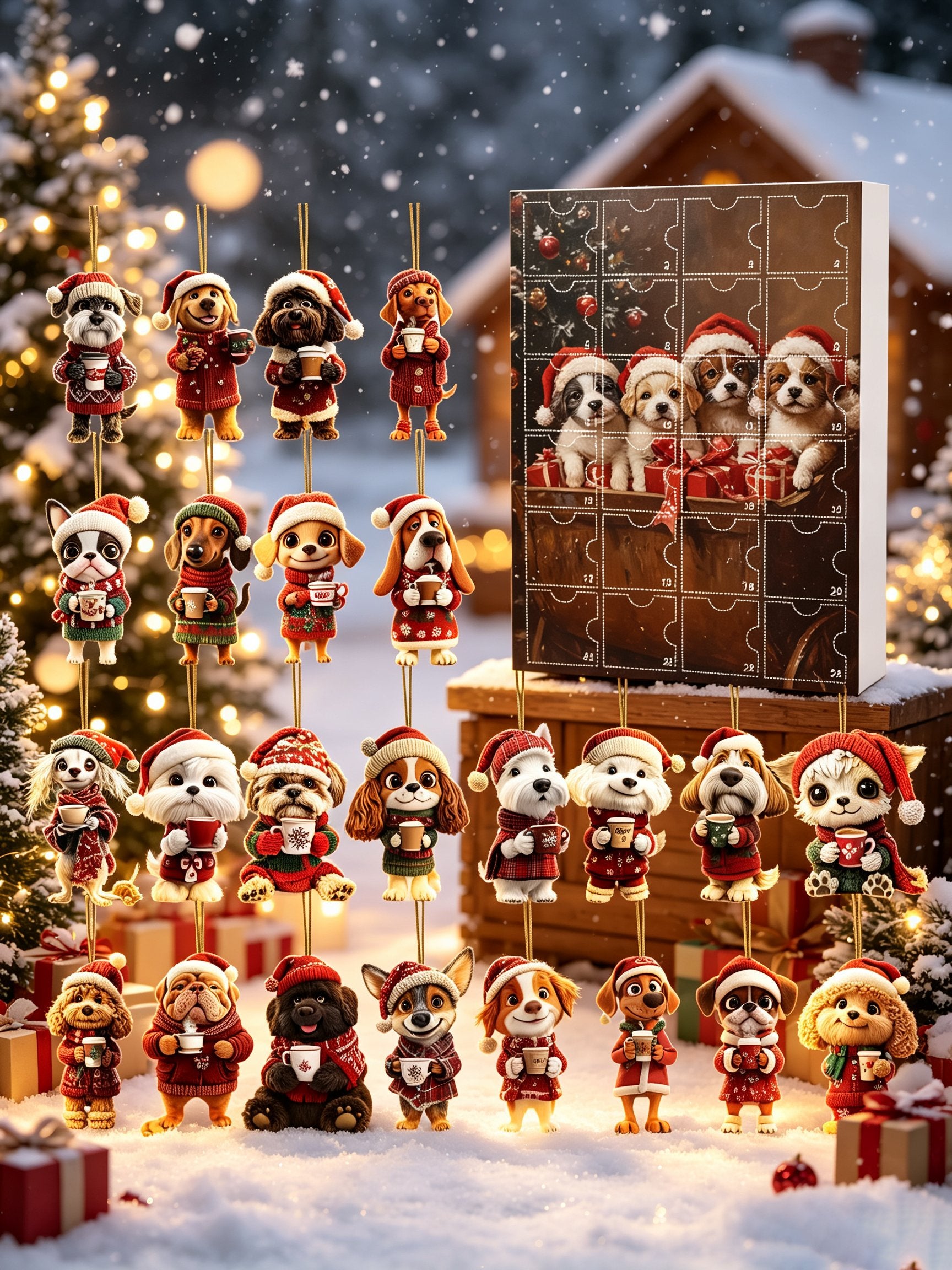24-Piece Assorted Dog-Themed Christmas Ornament Advent Calendar Blind Box(2D Acrylic Flat)