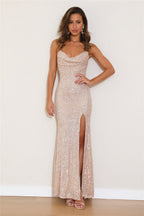 Perfect Attraction Maxi Dress Champagne Sequin