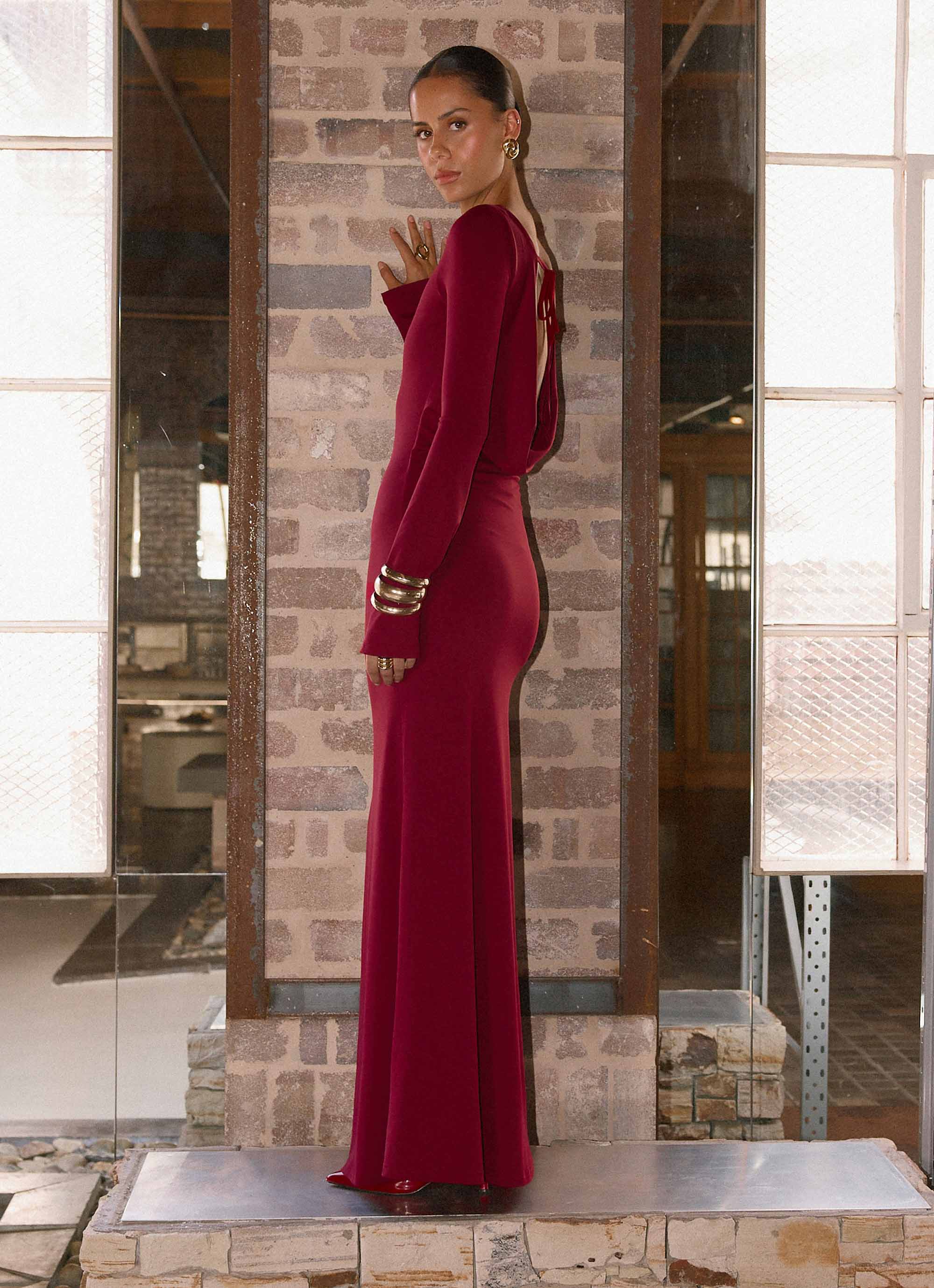 Elmont Long Sleeve Maxi Dress - Dark Cherry