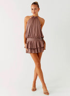 Dopamine Belt Mini Dress - Taupe