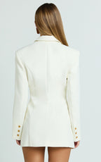 Shelley Mini Dress - Collared Double Breasted Blazer Dress in Cream