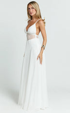 Ysolde Maxi Dress - V Neck Low Back Fit And Flare Dress in White