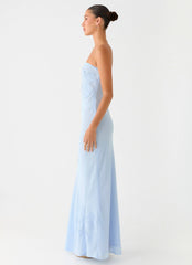 Sassafras Beaded Flower Strapless Maxi Dress - Blue