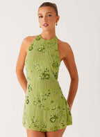 Leo Beaded Mini Dress - Green