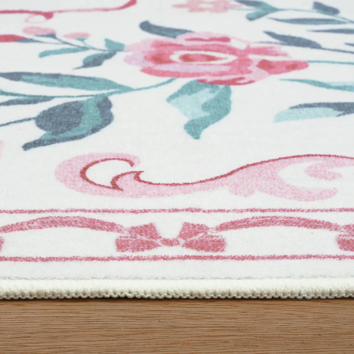 Rosabel Washable Floral Bows Pink Rug