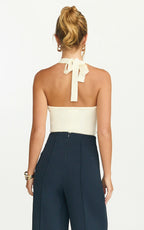 Julie Top - Tie Halter Button Detail Top in Ivory