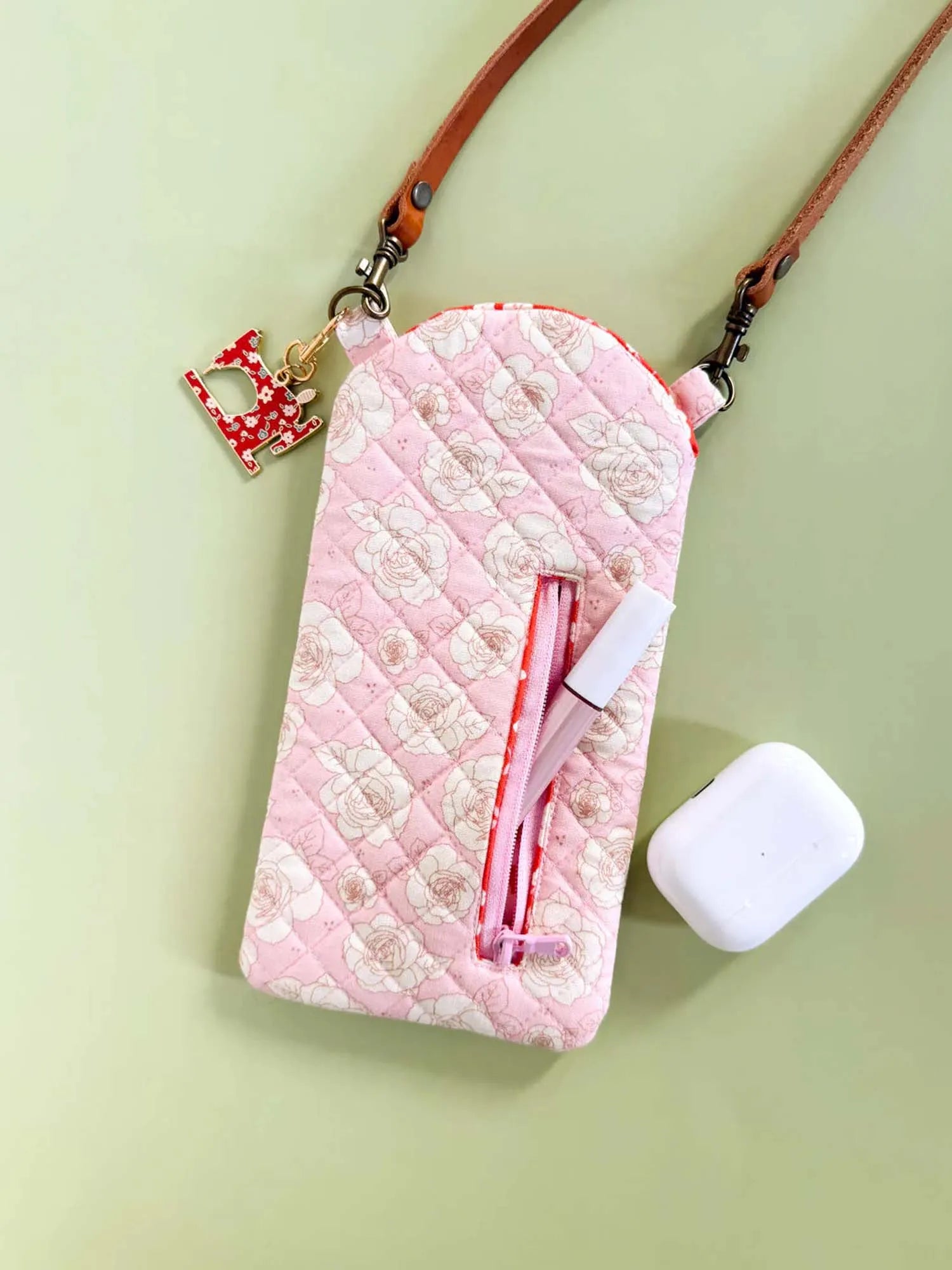 Flowers And Bees Quilted Slim Phone Crossbody Bag