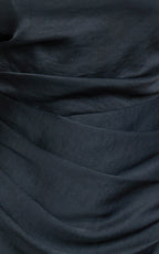 Rumi Midi Dress - Rushed Bodiest Satin Dress in Navy