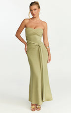 Aria Maxi Dress - Strapless Tie Waist Dress in Sage