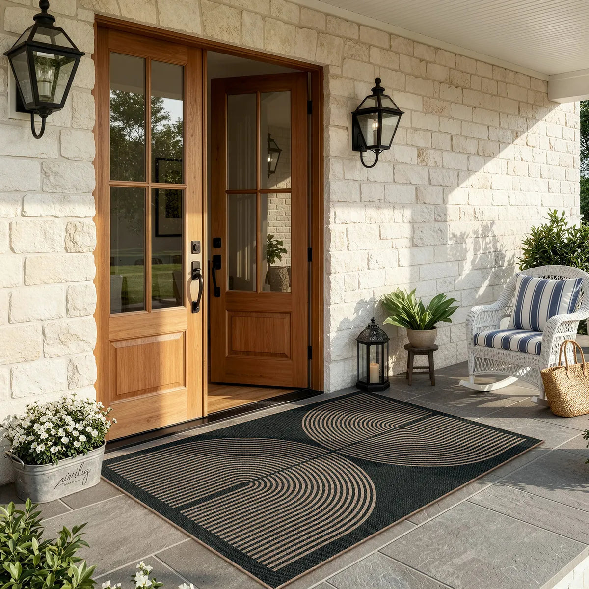 Enfys Washable Modern Rainbow Easy Jute Black/Grey Indoor/Outdoor Rug