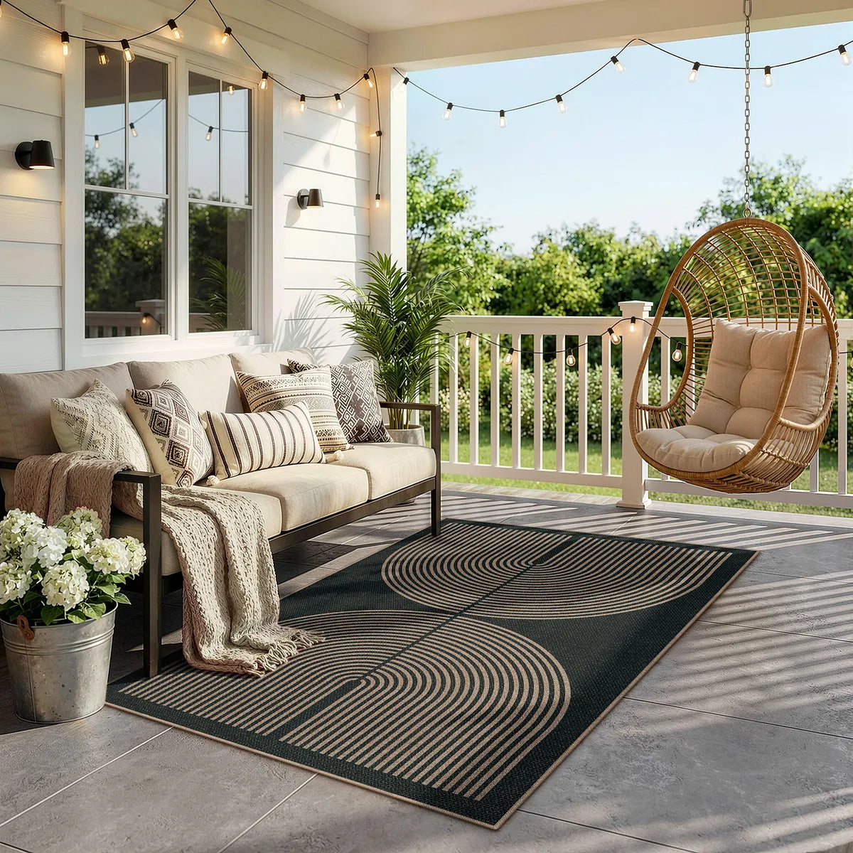 Enfys Washable Modern Rainbow Easy Jute Black/Grey Indoor/Outdoor Rug