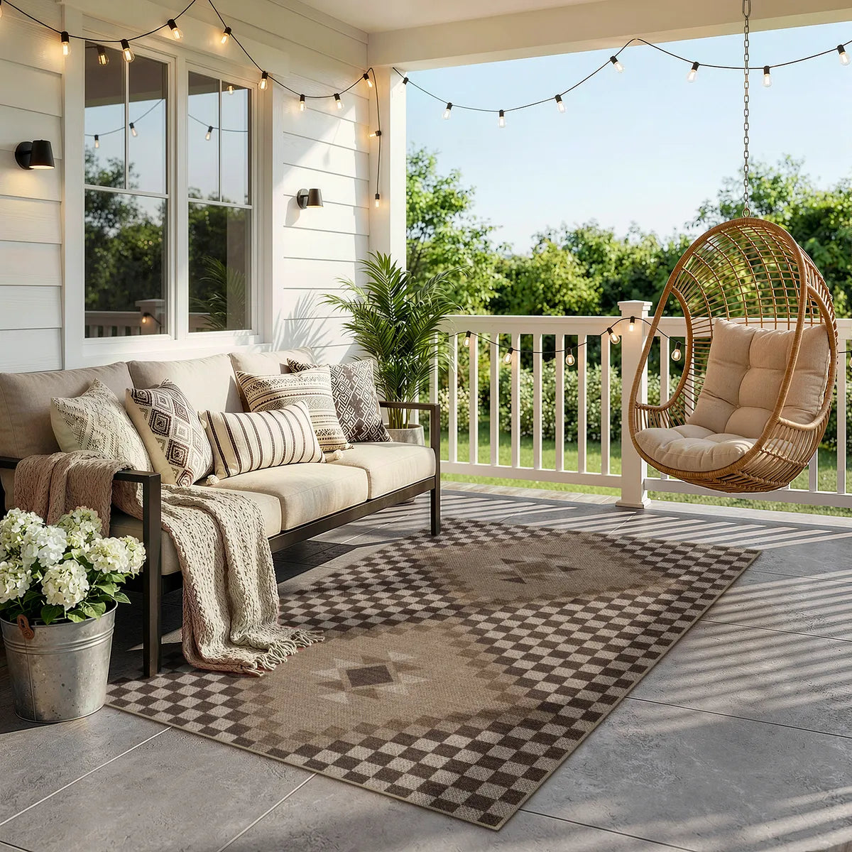Lunette Washable Tribal Soft Easy Jute Tan Indoor/Outdoor Runner Rug