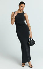 Gail Maxi Dress - Jersey Scoop Neck Open Back Bodycon Dress in Black