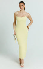 Ramirez Midi Dress - Scoop Neck Low Back Dress in Lemon