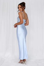The Penelope Cowl Satin Maxi Dress Blue