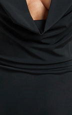 Roxanne Midi Dress - Low Cowl Open Back Slip Dress in Black