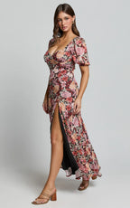 Lorie Maxi Dress - Short Sleeve Cut Out Tie Back Dress in Boheme Floral