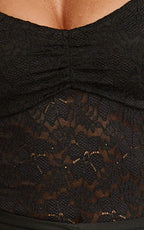 Melville Maxi Dress - Lace Bodice Draped Front Halter Dress in Black