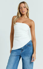 Paula Top - Strapless Asymmetrical Gathered Top in Off White