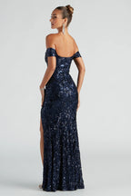 Carter Sequin Scroll A-Line Formal Dress