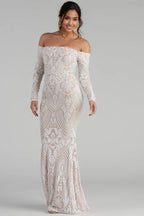 Sierra Sequin Off The Shoulder Formal Dress