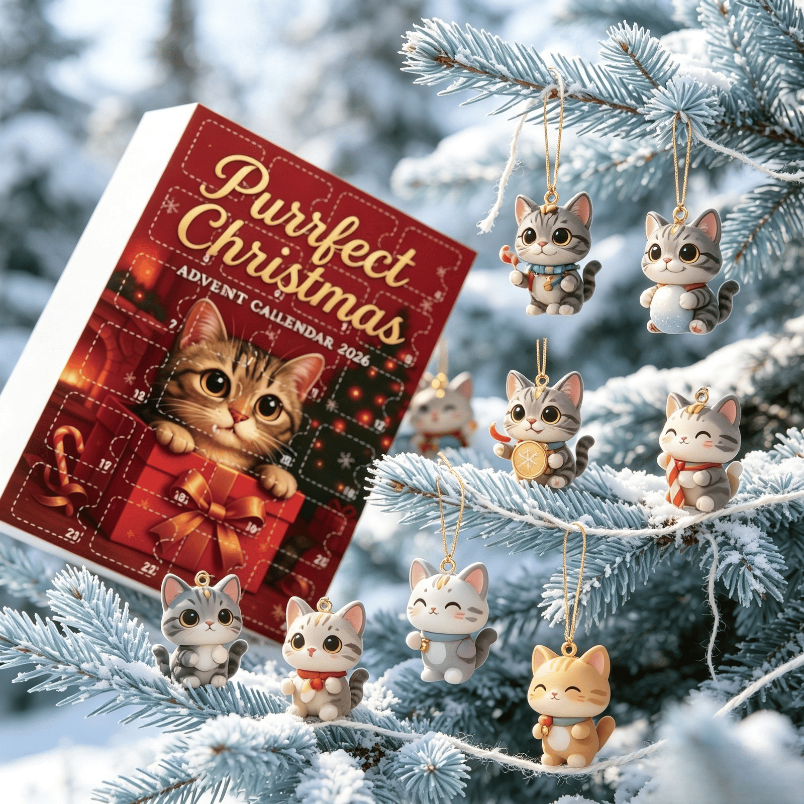 2026 Christmas Advent Calendar: Cute Cat Series Blind Box(2D Acrylic Flat)