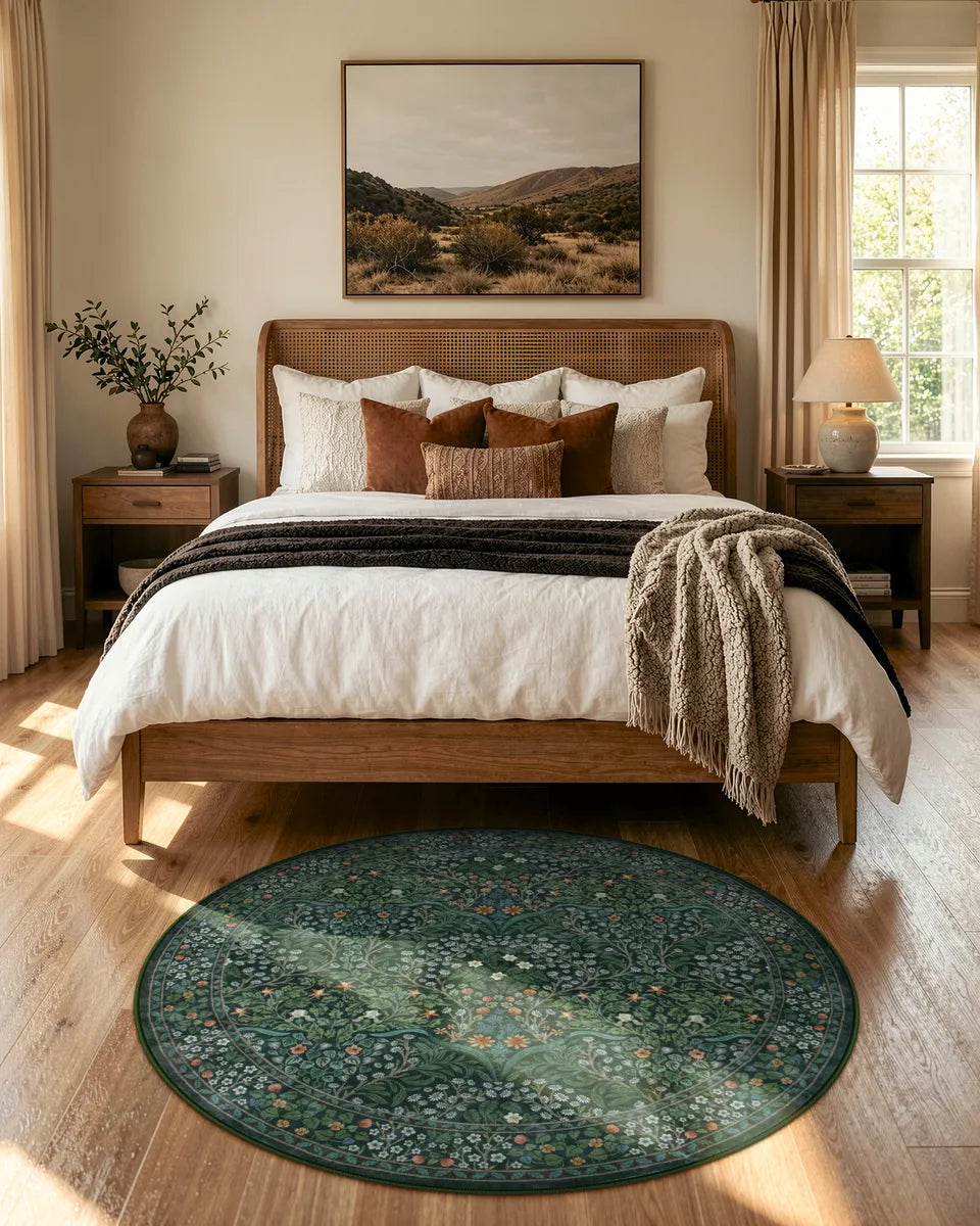 Giverny Washable Maximalism Vintage French Floral Dark Green Rug