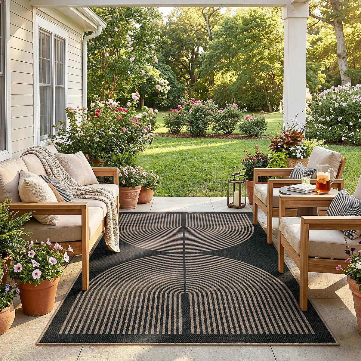 Enfys Washable Modern Rainbow Easy Jute Black/Grey Indoor/Outdoor Rug