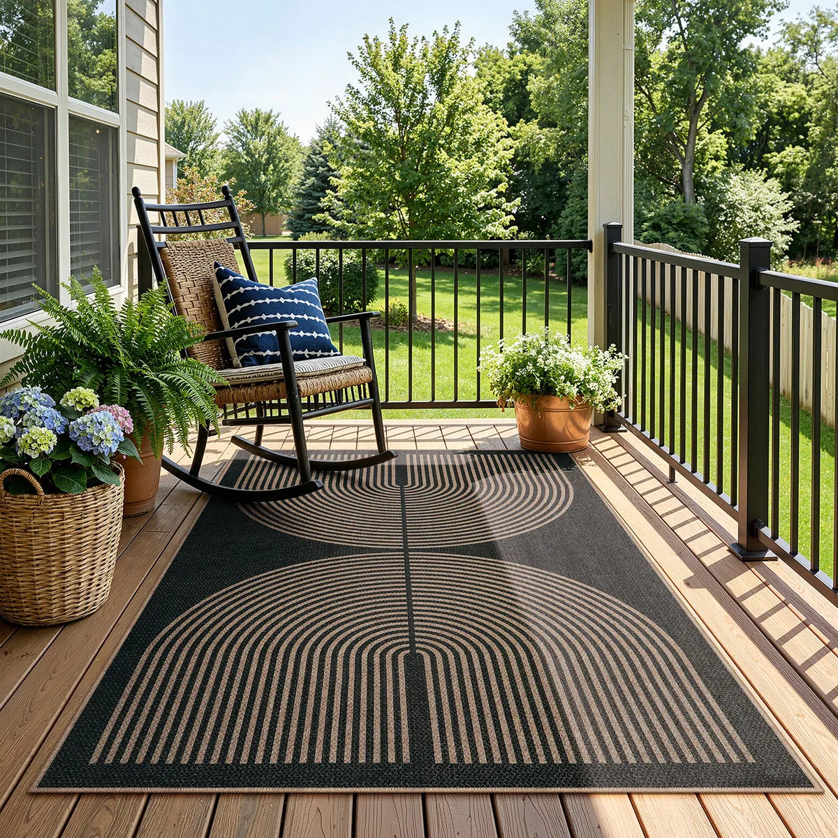 Enfys Washable Modern Rainbow Easy Jute Black/Grey Indoor/Outdoor Rug