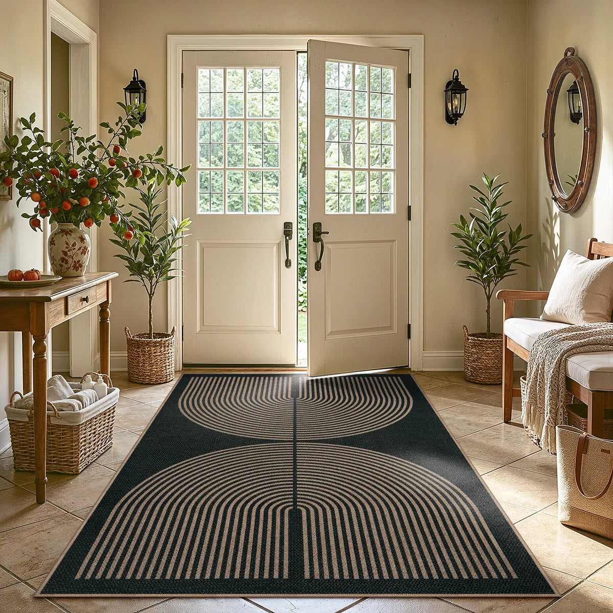 Enfys Washable Modern Rainbow Easy Jute Black/Grey Indoor/Outdoor Rug