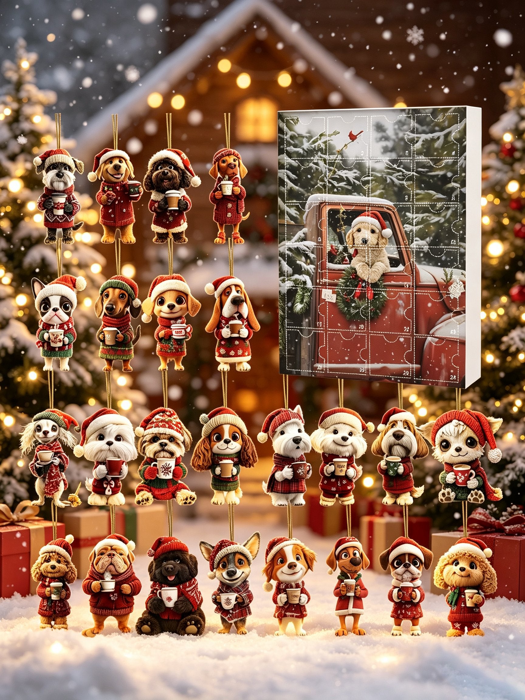 24-Piece Assorted Dog-Themed Christmas Ornament Advent Calendar Blind Box(2D Acrylic Flat)