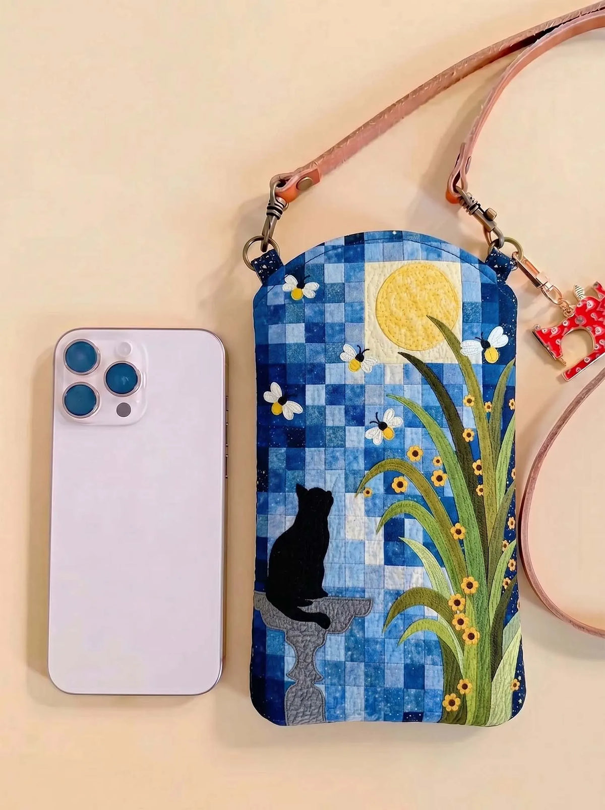 The Cat And The Firefly Quilted Slim Phone Crossbody Bag