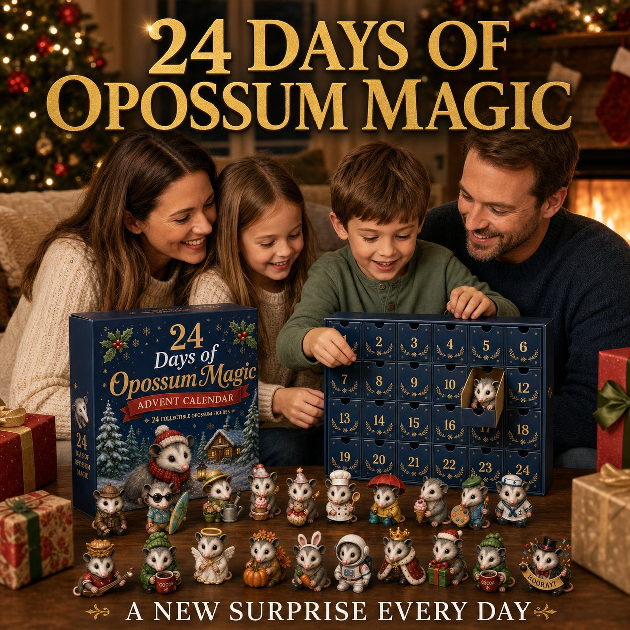 🐾 24 Days of Opossum MagicTM Advent Calendar – 24 Collectible Christmas Opossum Surprises