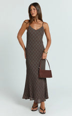 Revie Midi Dress - Slip Dress in Brown