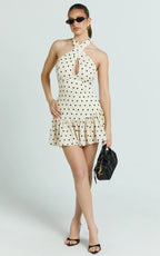 Elise Mini Dress - Keyhole Halter Dress in White