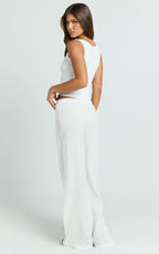 Leonie Pants - Mid Waisted Cheesecloth Relaxed Pants in White