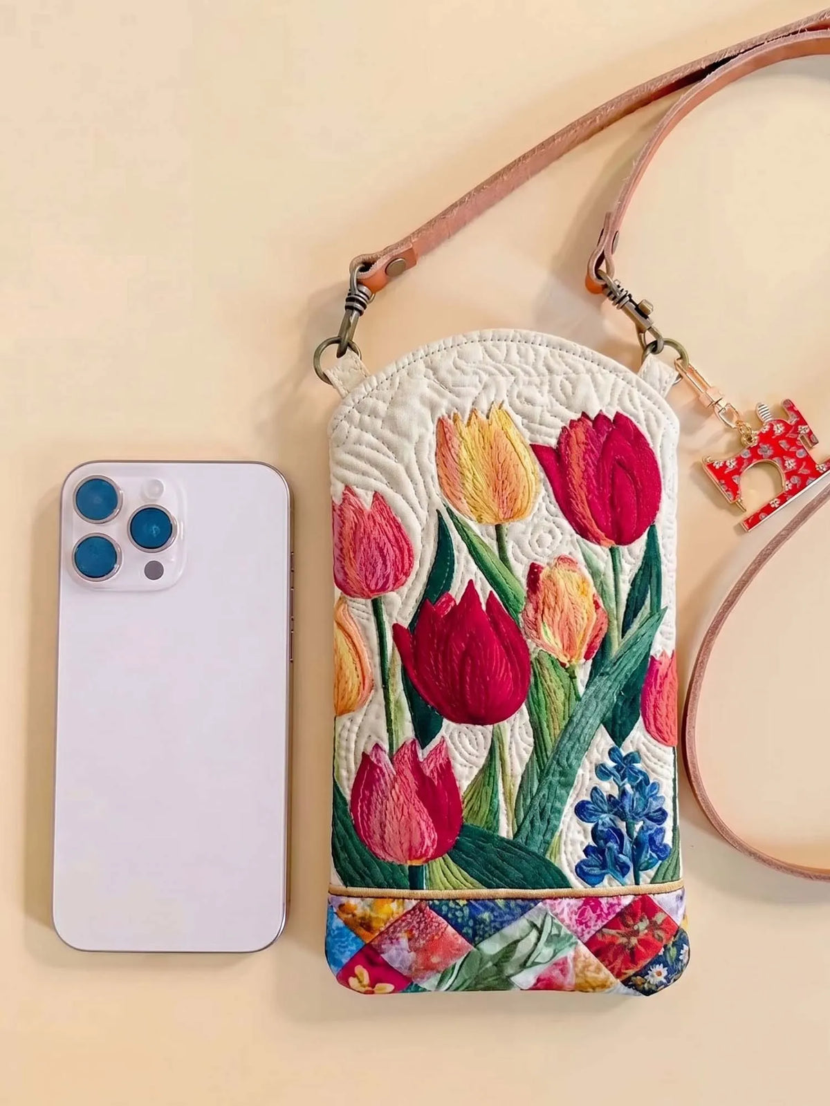 Tulip Flower Quilted Slim Phone Crossbody Bag