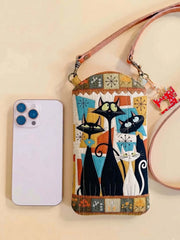 Atomic Black Cat Quilted Slim Phone Crossbody Bag