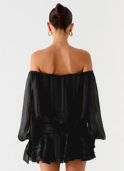 Eira Balloon Sleeve Mini Dress - Black
