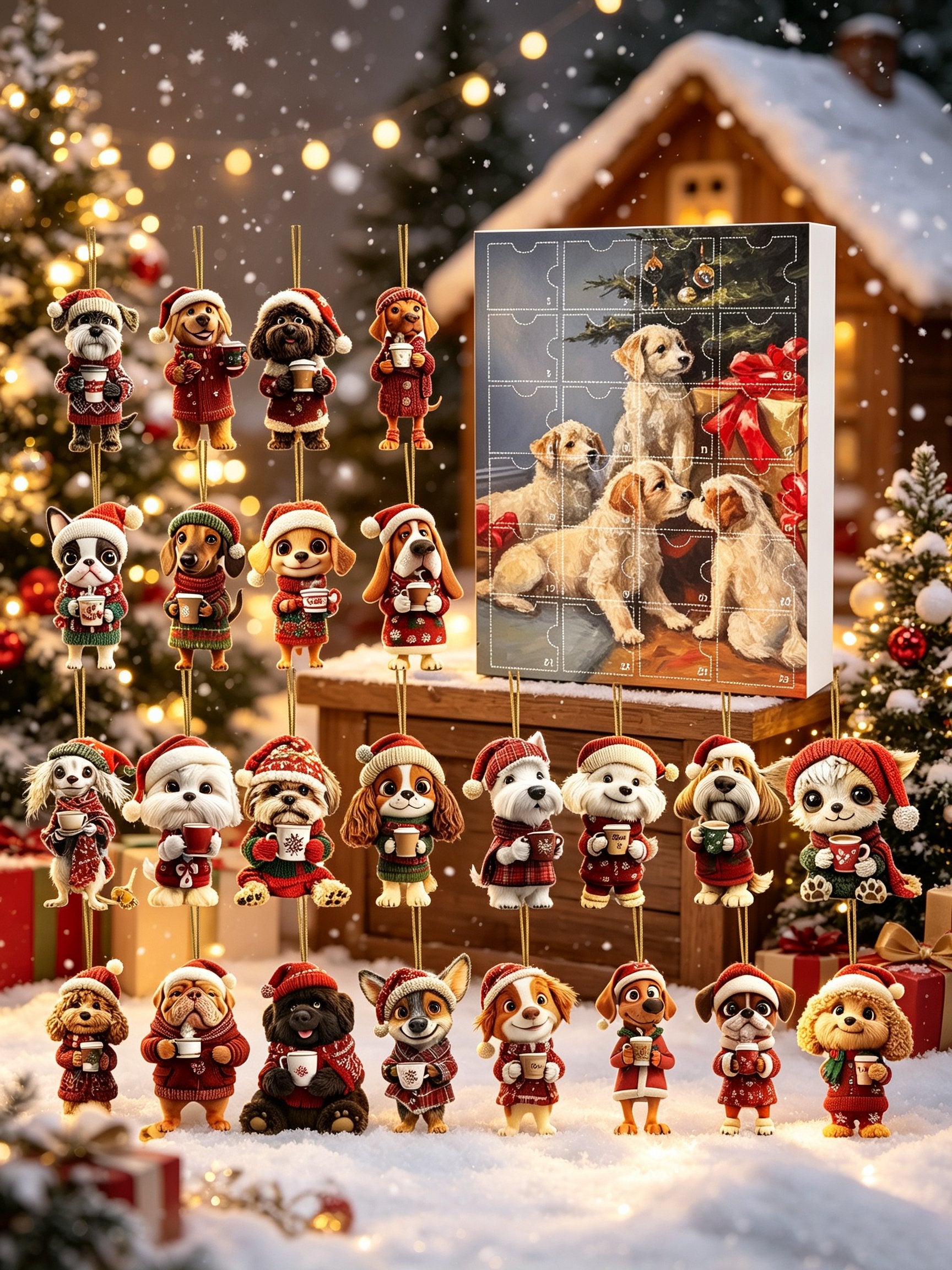 24-Piece Assorted Dog-Themed Christmas Ornament Advent Calendar Blind Box(2D Acrylic Flat)