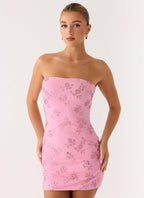 Push Back Beaded Sequin Mini Dress - Pink