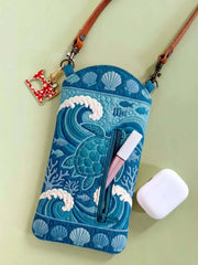 Wave Shell Sea Turtle Quilted Slim Phone Crossbody Bag